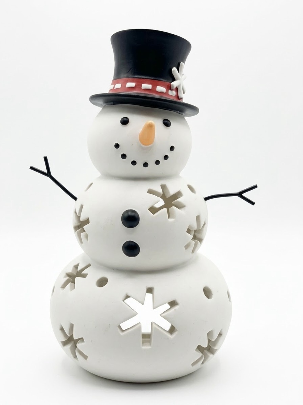 PartyLite White Snowman
Figurine with Black Top Hat and Red Band - Retired